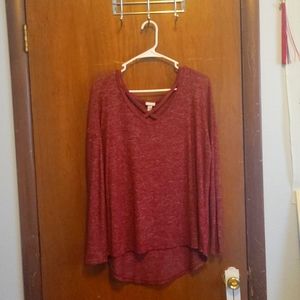 Criss cross red long sleeve top